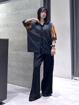 「HARE（ハレ）の【新世紀エヴァンゲリオン×HARE】カーゴラインパンツ(HARE)（カーゴパンツ、ブラック系）」を使った、ぽんさん（レディース・155cm）の夏コーディネート