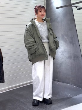 「JEANASIS（ジーナシス）のソフトラメリブUネックLS TEE/240318（Tシャツ/カットソー）」を使った、みっきぃさん（レディース・155cm）の冬コーディネート