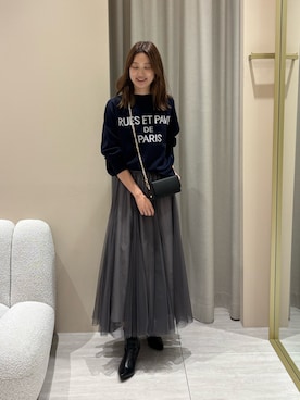 「EMMA　ROUGE VIF（エマルージュヴィフ）の【2025新色登場】ジャガードロゴニット（ニット/セーター）」を使った、akaneさん（レディース・166cm）の秋コーディネート