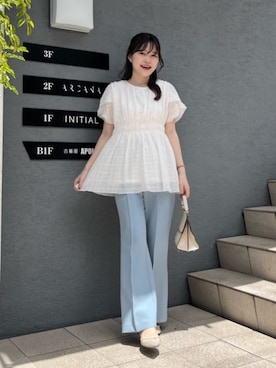 「natural couture（ナチュラルクチュール）のアイテム（シャツ/ブラウス）」を使った、コトさん（レディース・163cm）の夏コーディネート