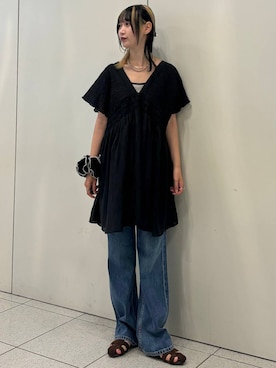 「アイテム（チョーカー、グレー系）」を使った、aya212525さん（レディース・160cm）の夏コーディネート