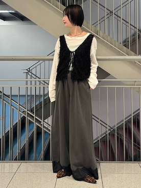 「LOWRYS FARM（ローリーズファーム）のＵＳＥＦＵＬシアープルオーバー　580950（Tシャツ/カットソー、ホワイト系）」を使った、aya212525さん（レディース）の春コーディネート