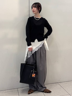 「LOWRYS FARM（ローリーズファーム）のイージーワイドコクーンパンツ 327286（その他パンツ、グレー系）」を使った、aya212525さん（レディース）の春コーディネート