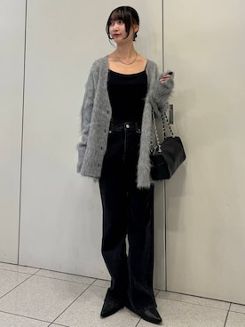 「LOWRYS FARM（ローリーズファーム）のシャギーロングＶカーディガン　595935（カーディガン/ボレロ）」を使った、aya212525さん（レディース・160cm）の秋コーディネート