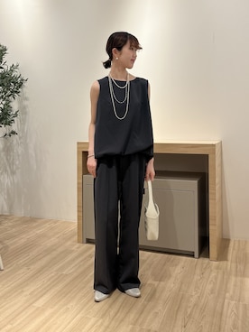 「Jena espace merveilleux(ジェナ エスパスメルヴェイユ)のバックバルーンセットアップ(ワンピース、グレー系)」を使った、moeさん(レディース・166cm)の夏コーディネート