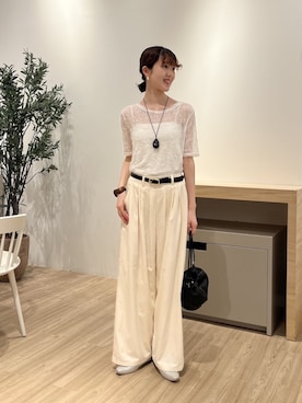 「Jena espace merveilleux(ジェナ エスパスメルヴェイユ)の【PalinkA/パリンカ】ハーフスリーブレースTシャツ(Tシャツ/カットソー、ホワイト系)」を使った、moeさん(レディース・166cm)の夏コーディネート