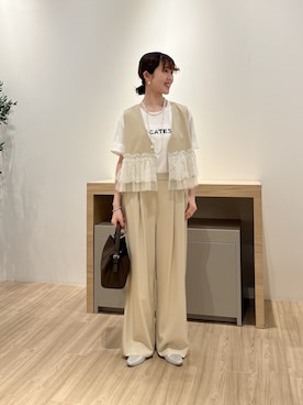 「Jena espace merveilleux(ジェナ エスパスメルヴェイユ)の裾レースセットアップ(ワンピース、ベージュ系)」を使った、moeさん(レディース・166cm)の夏コーディネート