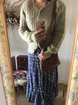 「VINTAGE（ヴィンテージ）のアイテム（カーディガン/ボレロ）」を使った、NATSUCOさん（レディース・158cm）の冬コーディネート