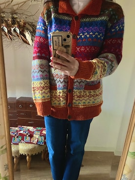 「VINTAGE（ヴィンテージ）のアイテム（カーディガン/ボレロ）」を使った、NATSUCOさん（レディース・158cm）の冬コーディネート