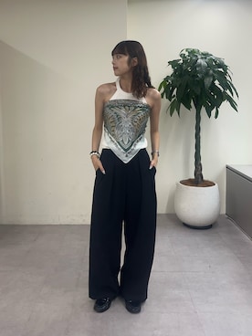 「アイテム（バンダナ/スカーフ、グリーン系）」を使った、Nanamiさん（レディース・166cm）の夏コーディネート
