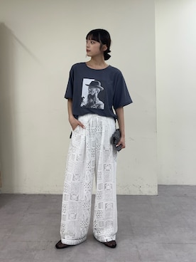 「CIAOPANIC TYPY（チャオパニックティピー）の【ドライタッチ】アソートフォトプリント半袖Tee（Tシャツ/カットソー、グレー系）」を使った、Nanamiさん（レディース・166cm）の春コーディネート