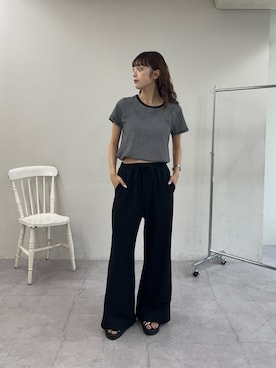 「CIAOPANIC TYPY（チャオパニックティピー）のZOZO限定ピンボーダーリンガーTee（Tシャツ/カットソー、ブラック系）」を使った、Nanamiさん（レディース・166cm）の夏コーディネート