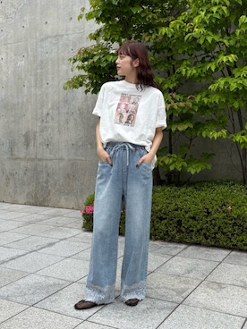 「CIAOPANIC TYPY（チャオパニックティピー）の【ユニセックス】【プラスサイズあり】スラブフォトTee（Tシャツ/カットソー、ホワイト系）」を使った、Nanamiさん（レディース・166cm）の春コーディネート