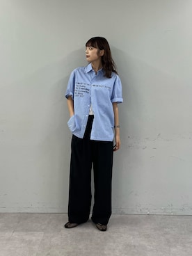 「CIAOPANIC TYPY（チャオパニックティピー）の【UNISEX】アソート柄プリントシャツ（シャツ/ブラウス、ブルー系）」を使った、Nanamiさん（レディース・166cm）の夏コーディネート