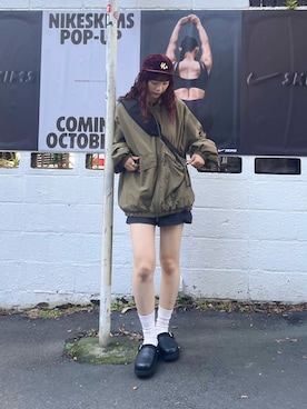 「CIAOPANIC TYPY（チャオパニックティピー）の∴撥水ナイロンフリース配色リバーシブルブルゾン（Blouson、グリーン系）」を使った、Nanamiさん（レディース・166cm）の秋コーディネート