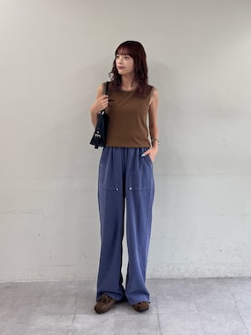 「CIAOPANIC TYPY（チャオパニックティピー）の【∴累計13万枚/21色/抗菌防臭】前後2WAY配色タンクトップ（タンクトップ、ブラウン系）」を使った、Nanamiさん（レディース・166cm）の夏コーディネート