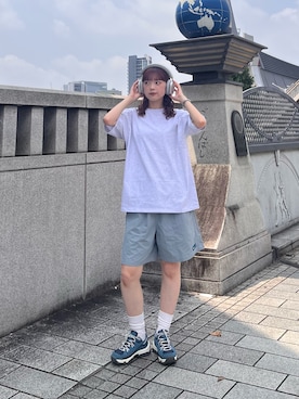 「CIAOPANIC TYPY（チャオパニックティピー）の【ユニセックス】汗染み防止抗菌防臭　半袖TEE（Tシャツ/カットソー、グレー系）」を使った、Nanamiさん（レディース・166cm）の夏コーディネート