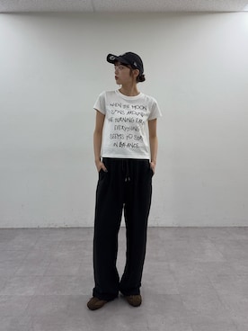 「CIAOPANIC TYPY（チャオパニックティピー）の【WEB限定】手書きメッセージロゴTEE（Tシャツ/カットソー、ホワイト系）」を使った、Nanamiさん（レディース・166cm）の春コーディネート