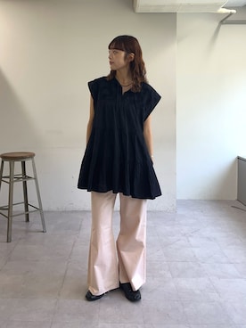 「CIAOPANIC TYPY（チャオパニックティピー）の【India】ハシゴレースティアードチュニックワンピ（シャツ/ブラウス、ブラック系）」を使った、Nanamiさん（レディース・166cm）の夏コーディネート