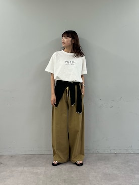 「CIAOPANIC TYPY（チャオパニックティピー）のウエスト配色裾ドロストバレルイージーパンツ（その他パンツ、ベージュ系）」を使った、Nanamiさん（レディース・166cm）の夏コーディネート