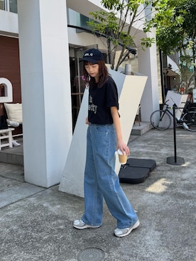 「Franklin Climbing（フランクリンクライミング）の【Franklin Climbing】IN THE CITYドットプリントTee（Tシャツ/カットソー、ブラック系）」を使った、Nanamiさん（レディース・166cm）の夏コーディネート