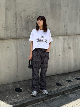 「Franklin Climbing（フランクリンクライミング）の【Franklin Climbing/フランクリンクライミング】【ユニセックス】IN THE CITYドットプリントTee（Tシャツ/カットソー、ホワイト系）」を使った、Nanamiさん（レディース・166cm）の夏コーディネート