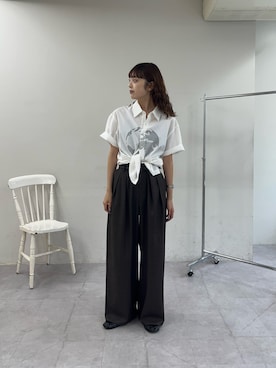 「CIAOPANIC TYPY（チャオパニックティピー）の【UNISEX】アソート柄プリントシャツ（シャツ/ブラウス、ホワイト系）」を使った、Nanamiさん（レディース・166cm）の夏コーディネート