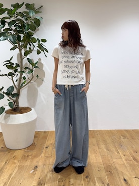 「CIAOPANIC TYPY（チャオパニックティピー）の【WEB限定】手書きメッセージロゴTEE（Tシャツ/カットソー、ホワイト系）」を使った、Nanamiさん（レディース・166cm）の夏コーディネート