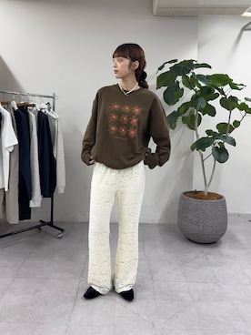 「CIAOPANIC TYPY（チャオパニックティピー）の【ZOZO限定】フラワープリントスウェット（Sweatshirt、ブラウン系）」を使った、Nanamiさん（レディース・166cm）の秋コーディネート