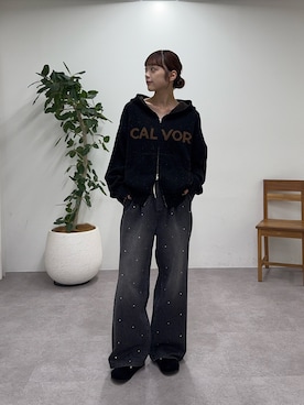 「CIAOPANIC TYPY（チャオパニックティピー）の【UNISEX】ネップヤーンダブルジャガードニットジップパーカー/WEB限定カラーあり（Hoodies、ブラック系）」を使った、Nanamiさん（レディース・166cm）の秋コーディネート