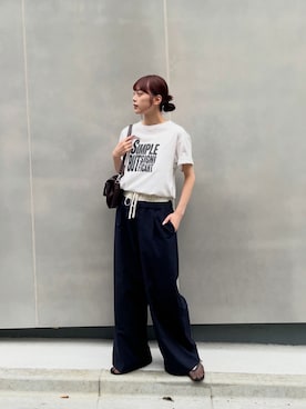 「CIAOPANIC TYPY（チャオパニックティピー）の【UNISEX】【プラスサイズあり】スラブ天竺ピグメントロゴTEE（Tシャツ/カットソー、ホワイト系）」を使った、Nanamiさん（レディース・166cm）の春コーディネート