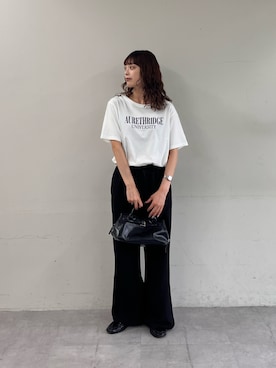 「CIAOPANIC TYPY（チャオパニックティピー）の【接触冷感】ロゴプリントTee（Tシャツ/カットソー、ホワイト系）」を使った、Nanamiさん（レディース・166cm）の夏コーディネート