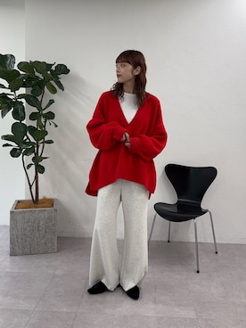 「CIAOPANIC TYPY（チャオパニックティピー）の∴深Vレースドッキングオーバーニット（Knitwear、レッド系）」を使った、Nanamiさん（レディース・166cm）の秋コーディネート