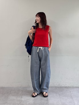 「CIAOPANIC TYPY（チャオパニックティピー）の【∴累計13万枚/21色/抗菌防臭】前後2WAY配色タンクトップ（タンクトップ、レッド系）」を使った、Nanamiさん（レディース・166cm）の夏コーディネート