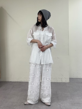 「CIAOPANIC TYPY（チャオパニックティピー）の【3サイズ展開】ボタニカルワイドイージーレースパンツ（その他パンツ、ホワイト系）」を使った、Nanamiさん（レディース・166cm）の春コーディネート