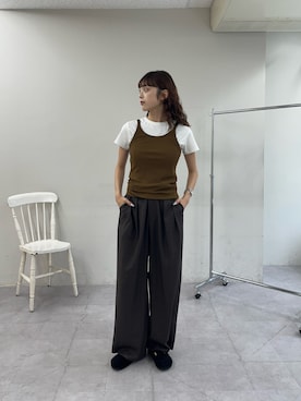 「CIAOPANIC TYPY（チャオパニックティピー）の【willow】シアータンクリブキャミセット（Tシャツ/カットソー、ブラウン系）」を使った、Nanamiさん（レディース・166cm）の夏コーディネート