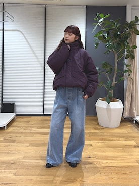 「Franklin Climbing（フランクリンクライミング）の【Franklin Climbing】男女兼用/防寒/蓄熱中綿/ショートブロックモンスターパーカー（Down Jacket / Coat、レッド系）」を使った、Nanamiさん（レディース・166cm）の秋コーディネート