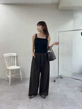 「CIAOPANIC TYPY（チャオパニックティピー）の【UNISEX】タックボリュームワイドスラックスパンツ/サイドラインスラックス（スラックス、グレー系）」を使った、Nanamiさん（レディース・166cm）の夏コーディネート