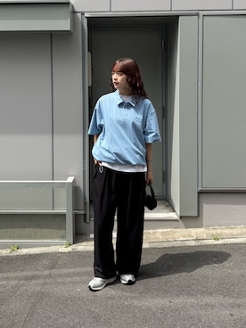 「Franklin Climbing（フランクリンクライミング）の【Franklin Climbing】essentialバックプリントポロシャツ（ポロシャツ、ブルー系）」を使った、Nanamiさん（レディース・166cm）の夏コーディネート