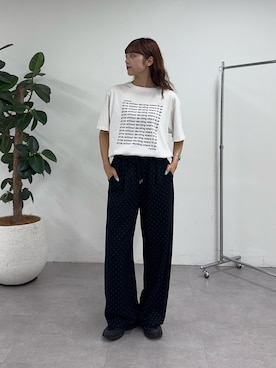 「CIAOPANIC TYPY（チャオパニックティピー）の【3サイズ展開/接触冷感】ドット柄ワイドイージーパンツ（その他パンツ、ブラック系）」を使った、Nanamiさん（レディース・166cm）の夏コーディネート