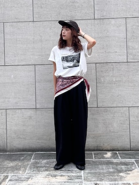 「CIAOPANIC TYPY（チャオパニックティピー）の【ひんやり】アソートフォトプリントTee（Tシャツ/カットソー、ホワイト系）」を使った、Nanamiさん（レディース・166cm）の夏コーディネート