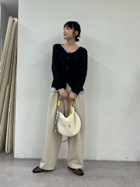 「CIAOPANIC TYPY（チャオパニックティピー）のフロントタックレイヤードライクメランジリブカーデ（Tシャツ/カットソー、ブラック系）」を使った、Nanamiさん（レディース・166cm）の春コーディネート