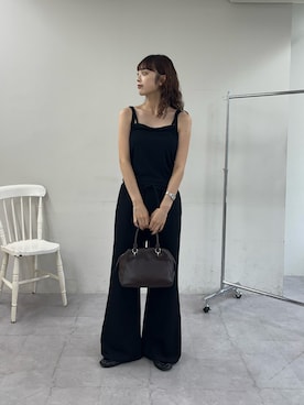 「CIAOPANIC TYPY（チャオパニックティピー）の【willow】アイレット半袖スナップカーデキャミセット（Tシャツ/カットソー、ブラック系）」を使った、Nanamiさん（レディース・166cm）の夏コーディネート