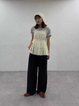 「CIAOPANIC TYPY（チャオパニックティピー）の【India】シャーリングバルーンエプロンキャミチュニック（シャツ/ブラウス、ホワイト系）」を使った、Nanamiさん（レディース・166cm）の春コーディネート