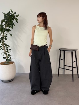 「CIAOPANIC TYPY（チャオパニックティピー）の【UNISEX】チェックカーブスラックス（その他パンツ、ブラック系）」を使った、Nanamiさん（レディース・166cm）の夏コーディネート