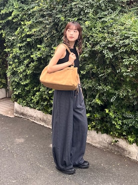 「CIAOPANIC TYPY（チャオパニックティピー）の【WEB限定A4サイズ収納可能！】ポーチ付きベルトデザインBAG（トートバッグ、ブラウン系）」を使った、Nanamiさん（レディース・166cm）の夏コーディネート