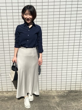 「Mila Owen（ミラオーウェン）のアイテム（シャツ/ブラウス、ブルー系）」を使った、wearharu31さん（レディース・159cm）の春コーディネート