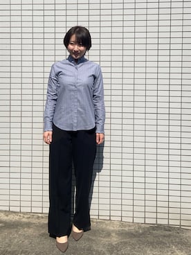 「UNIQLO（ユニクロ）のアイテム（シャツ/ブラウス、ブルー系）」を使った、wearharu31さん（レディース・159cm）の春コーディネート