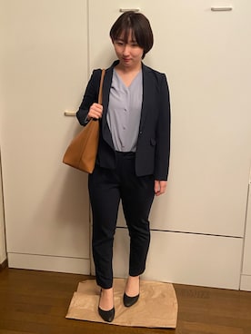 「green label relaxing（グリーンレーベルリラクシング）のアイテム（テーラードジャケット、ブルー系）」を使った、wearharu31さん（レディース・159cm）の春コーディネート