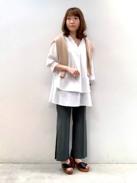 「センタープレスパンツ」｜「アイテム（その他）」を使った、mariさん（レディース・151cm）の夏コーディネート